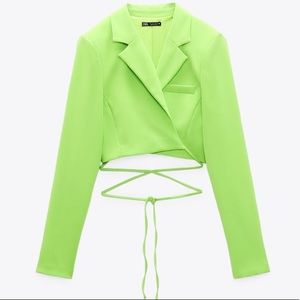 Zara neon green crop blazer